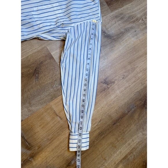 Vintage Burberrys Mens Striped Button Up Shirt 15-33 Blue White Long Sleeve Cott - Picture 7 of 9